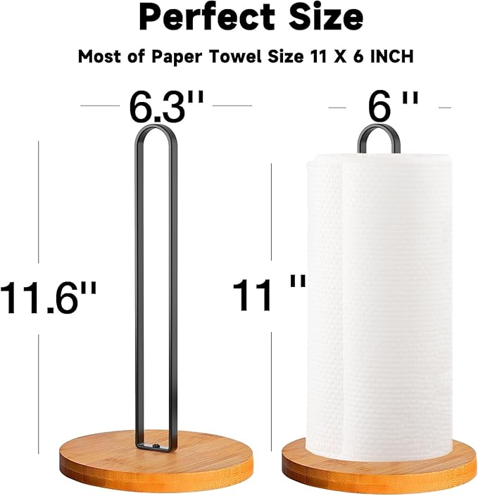 TONLEA Wooden Paper Towel Holder Countertop, Kitchen-Towel-Holder FreeStanding - Image 2