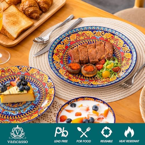 vancasso Plates and Bowls Sets,12-Piece Porcelain Dinnerware Set