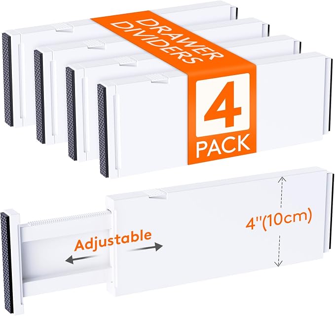 Lifewit 4 Pack 4" High Drawer Dividers 28 -43.5cm/11-17" Adjustable Kitchen by Lifewit