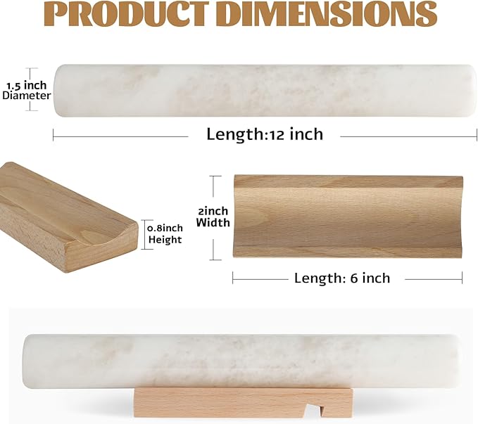 Koville African Natural Marble French Rolling Pin, 16inch Non-Stick Rolling Pin - Image 2