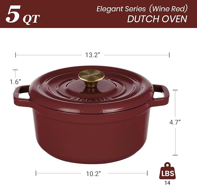 Overmont Enameled Cast Iron Dutch Oven - 5QT Pot - Heavy-Duty Cookware - Image 7
