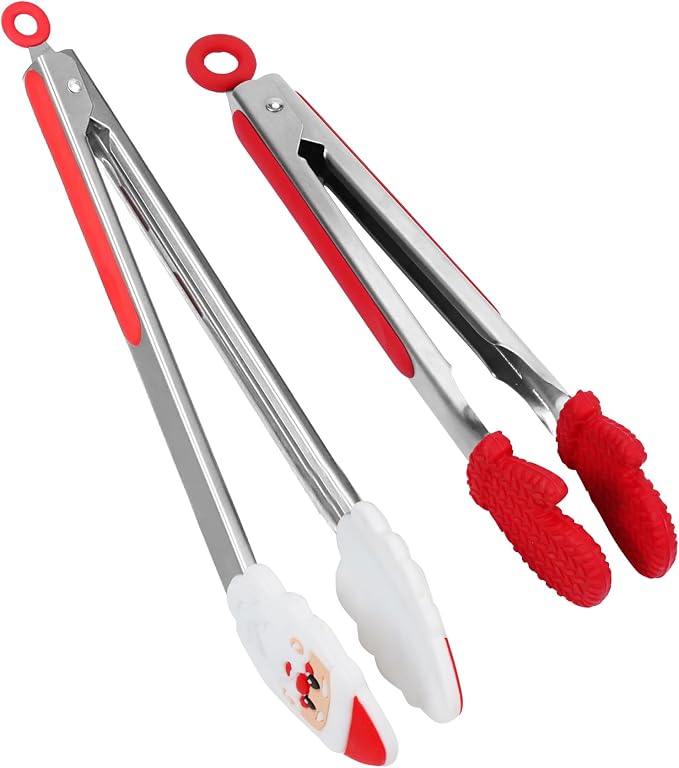 Kitchen Tongs, Premium Stainless Steel, Food-Grade Silicone Tips by ANDGELOO