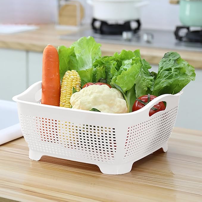 Double-layer Draining Basket Plastic Fruits & Vegetable Wash & Drain Basket - Image 5
