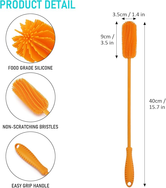 15.7" Silicone Bottle Brush, ddLUCK Water Bottle Cleaner Brush - Image 4