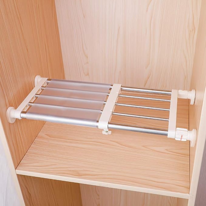 Hershii Closet Tension Shelf & Rod Expandable, Adjustable Storage Rack Metal by FineLivingStartingwithaHome