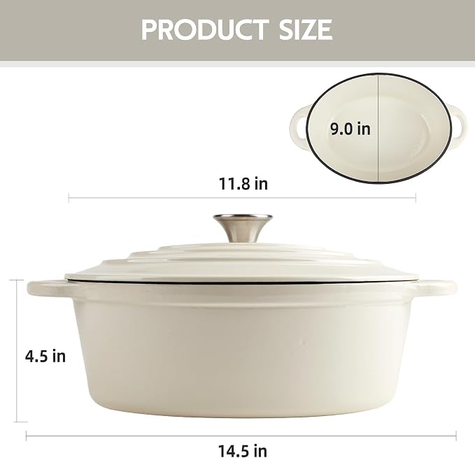 5.5 Quart Oval Enameled Cast Iron Dutch Oven Pot - Image 4
