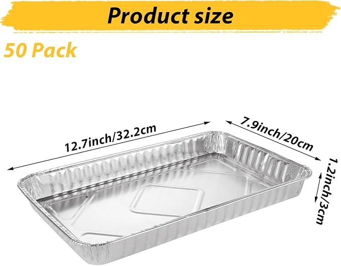 50 Pack Aluminum Pans Half Size 12.7 x 8 inch Disposable Cookie Sheets Baking - Image 2