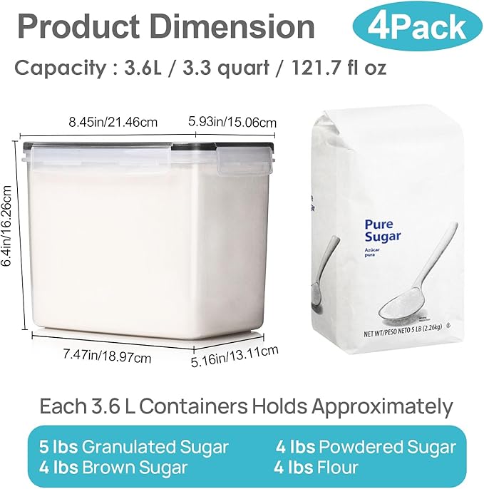 Vtopmart Food Storage Containers 3.3 quart / 3.6L, 4 Pieces BPA Free Plastic - Image 2