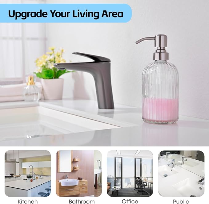 Glass Soap Dispensers for Kitchen and Bathroom, 16oz Heavey Glass Bottle - Image 5
