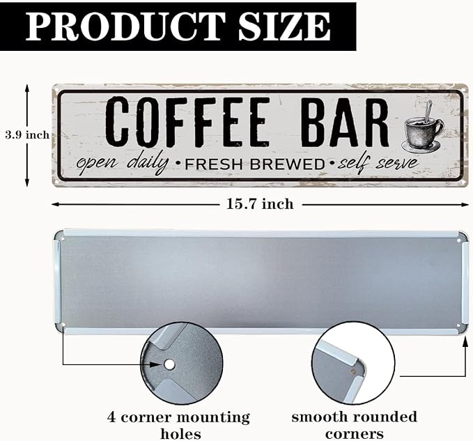 Coffee Bar Open Daily Sign, Retro Metal Tin Sign, Rustic Farmhouse Wall Decor - Image 2