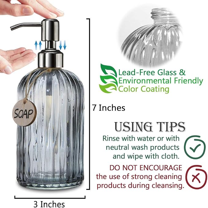 JASAI 18 Oz Vertical Stripes Kitchen Soap Dispenser - Image 7