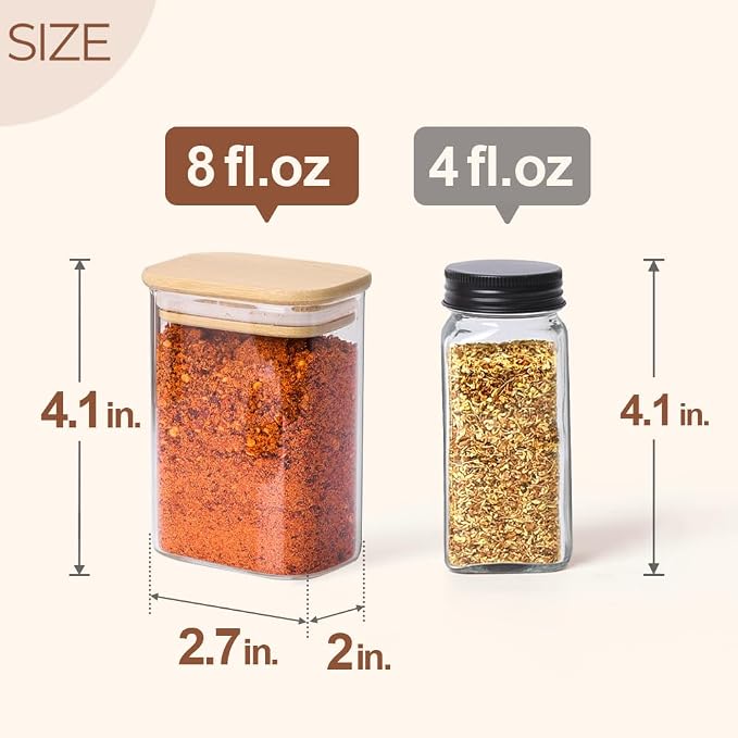 Comsaf Spice Jars with Label，8 oz Small Glass Jars with Lids, Rectangle Glass - Image 2