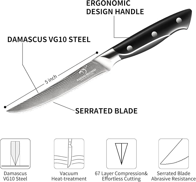 18 Pieces Damascus Kitchen Knife Set, 8 Piece Steak Knives, Non-slip ABS - Image 4