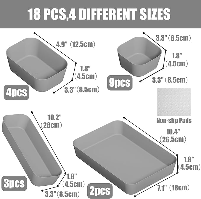 18 pcs Desk Drawer Organizer Tray, Stackable Organizer Containers - Image 2