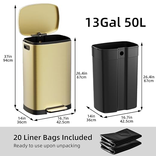 KUK 13 Gallon/50L Stainless Steel Kitchen Trash Can - Image 7