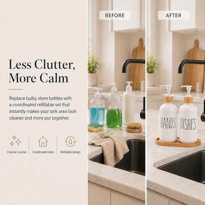 Dish Soap Dispenser for Kitchen Sink.Glass Hand Soap Dispenser, Modern - Image 2