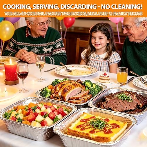 8x8 Foil Pans 50 Pack, Heavy Duty Square Aluminum Baking Pans