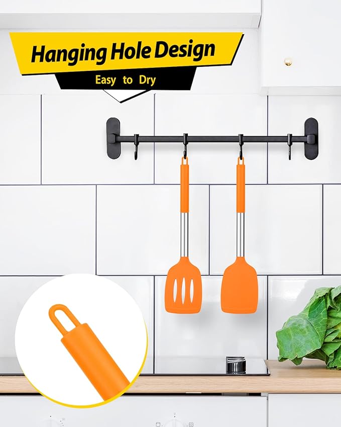 Pack of 2 Silicone Solid Turner, Non Stick Slotted Kitchen Spatulas, High Heat - Image 6
