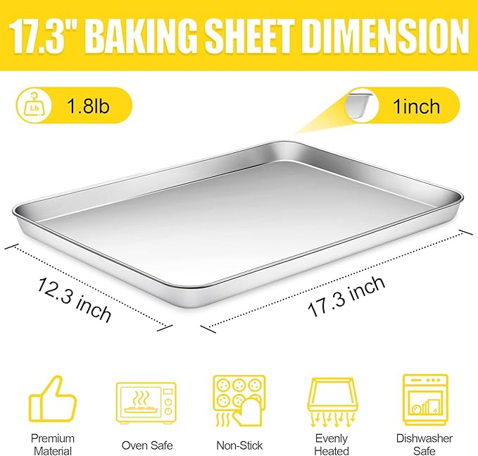 Terlulu Baking Sheet, Cookie Sheet, Stainless Steel Baking Pan, 2 Piece-17.3''x - Image 2