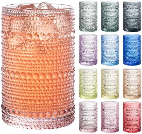 Bandesun Vintage Hobnail Drinking Glasses Set of 12, 13oz Colorful