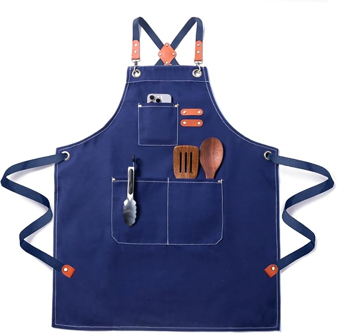 Plus Size Kitchen Apron for Men Women, Cross Back Cotton Canvas Chef Apron by Unknown