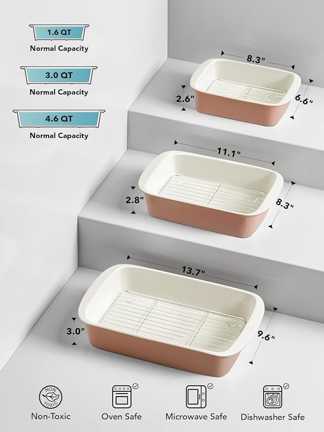 LE TAUCI Deep Casserole Dishes for Oven, 13.7”x9.6” Ceramic Baking Dish Set - Image 3