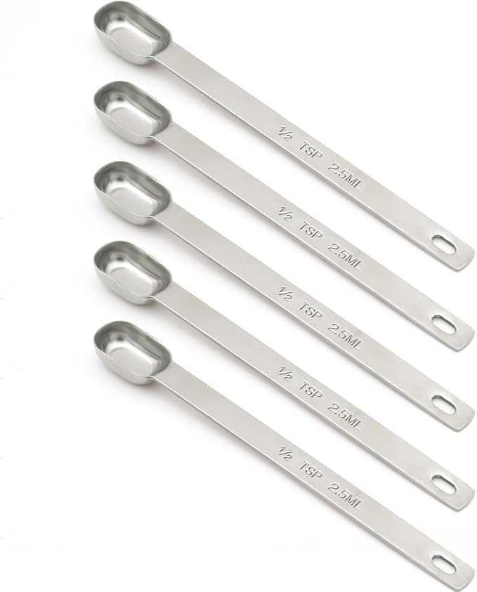 5PCS 1/2tsp Single Measuring Spoon, Stainless Steel Long Handle Individual by BERYLER