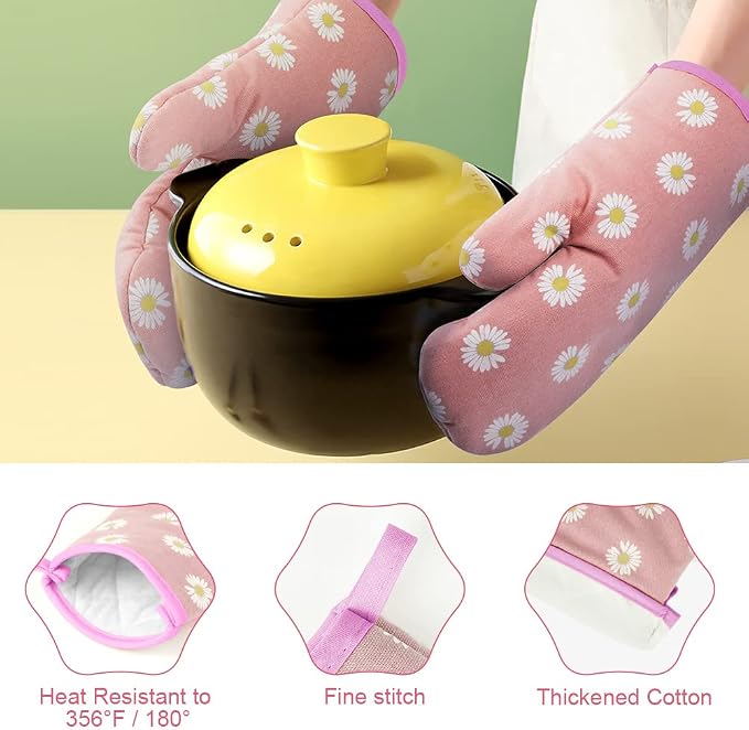 AUAUY Oven Mitts and Potholders, BBQ Gloves Heat Resistant, 1 Pair Oven Mitts - Image 2