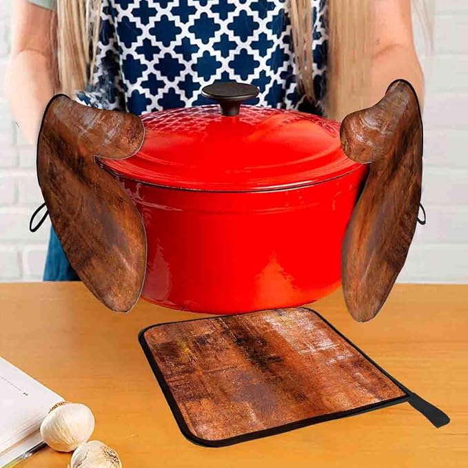 LOKMU Oven Mitts and Pot Holders Set of 3, Burnt Orange Abstract Art Heat - Image 6