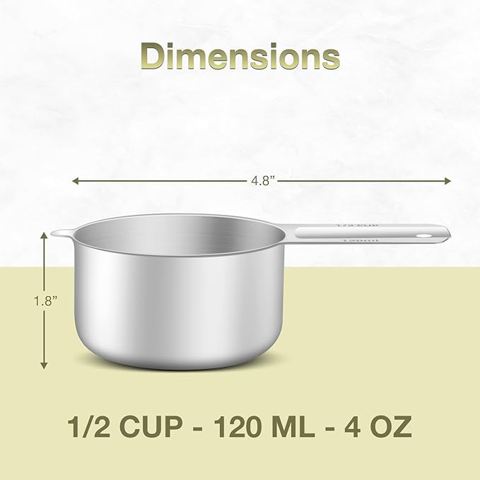1PCS 1/2Cup Single Measuring Cup, Etched Inner Scale Stainless Steel Measure - Image 2