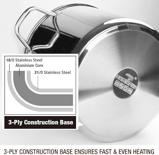 HOMICHEF Small Stock Pot 4 Quart Nickel Free Stainless Steel - Image 5