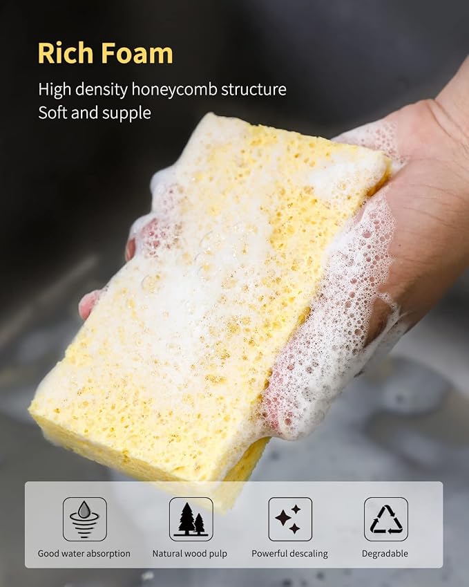 ARCLIBER Kitchen Sponge, Heavy Duty Color Cellulose Sponge, Clean Tough Messes - Image 5