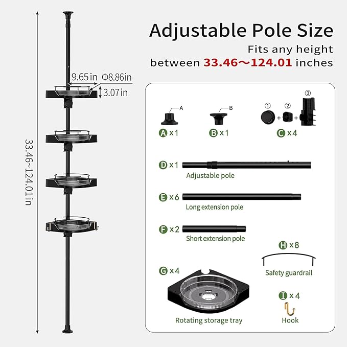 shuang qing 360° Rotating Corner Shower Caddy Tension Pole Organizer - Image 2