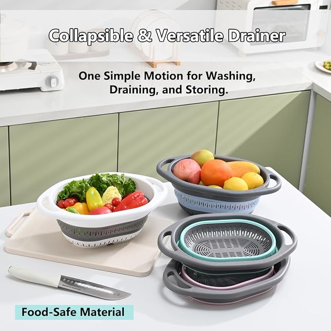 2-Pack Collapsible Silicone Colander Strainer, Foldable Kitchen Sink Basket - Image 2
