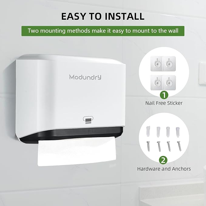 Wall Mount Paper Towel Dispenser, Adhesive No-Drill or Screw Install, Holds 200 - Image 6