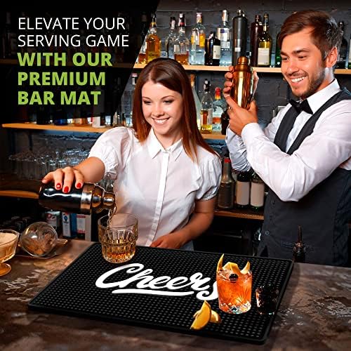 Cheers Bar Mat - 18"x12" Rubber Bar Mat for Home Bar, Wet Bar &
