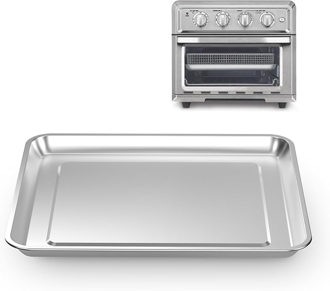 Half Baking Sheet Pan, 12.4"x11" Stainless Steel Air Fryer Tray Replacement by COWHERDING