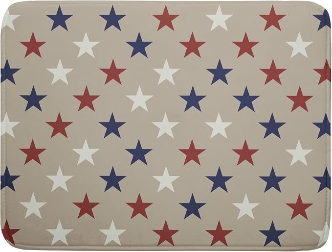 Patriotic July of 4th Blue Red White Star Dish Drying Mat by Aytipun