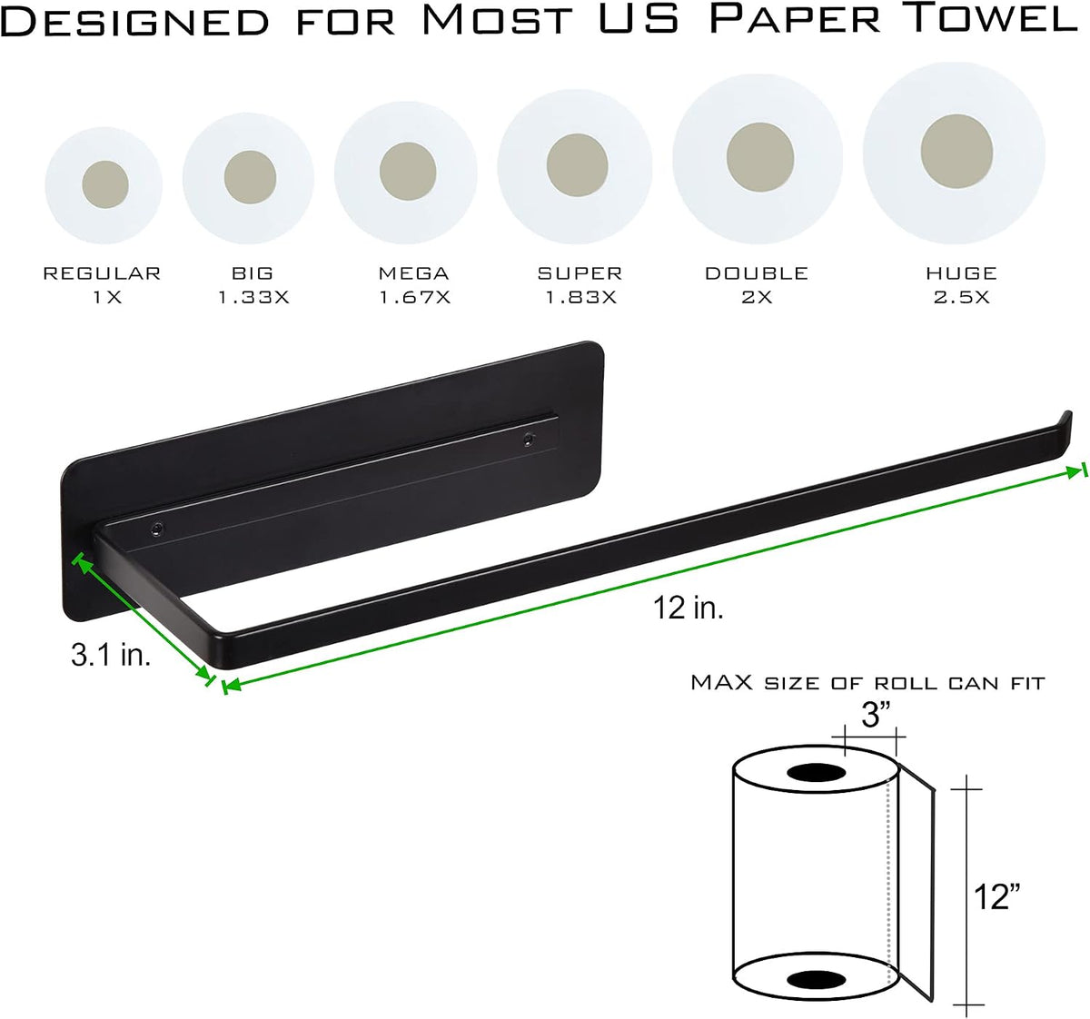 EASTTOWEST Magnetic Paper Towel Holder,Black Towel Bar Rack for