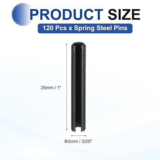 MECCANIXITY 120Pcs Slotted Split Roll Pins 3/25 Inch Dia. 1 Inch Length 65Mn - Image 2