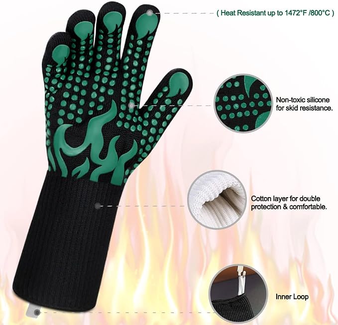 Comsmart BBQ Gloves, 1472 Degree F Heat Resistant Grilling Gloves Silicone - Image 4