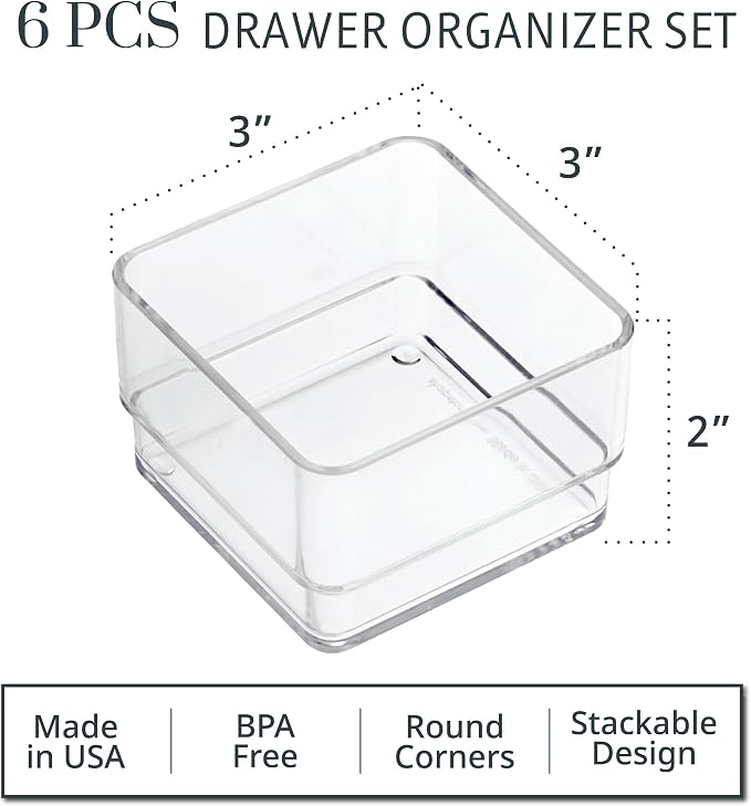 STORi SimpleSort 6-Piece Stackable Clear Drawer Organizer Set | 3" x 3" x 2" - Image 2