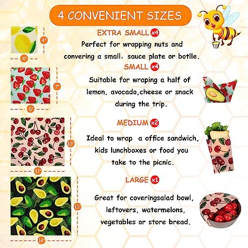 11 Pack Reusable Beeswax Food Wraps