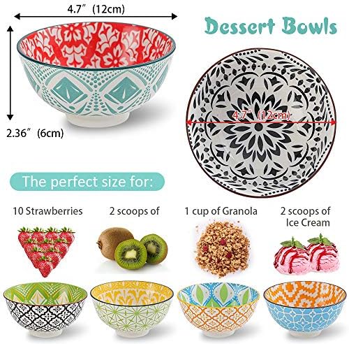 AHX Porcelain Dessert Bowls Cereal bowl - Ceramic Bowl Set of 6