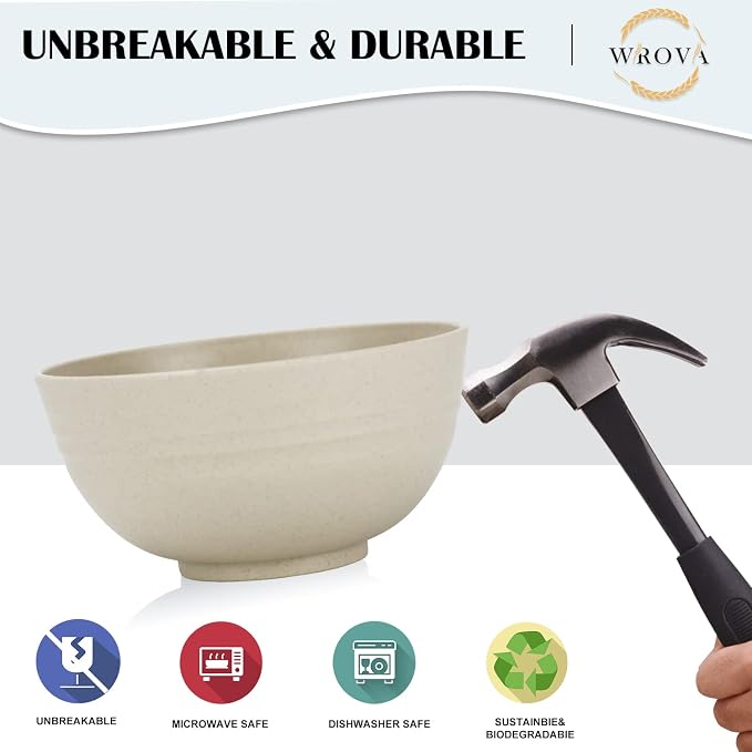 Wrova Wheat Straw Bowl Sets, Microwave and Dishwasher Safe Bowls, Kitchen Bowl - Image 4