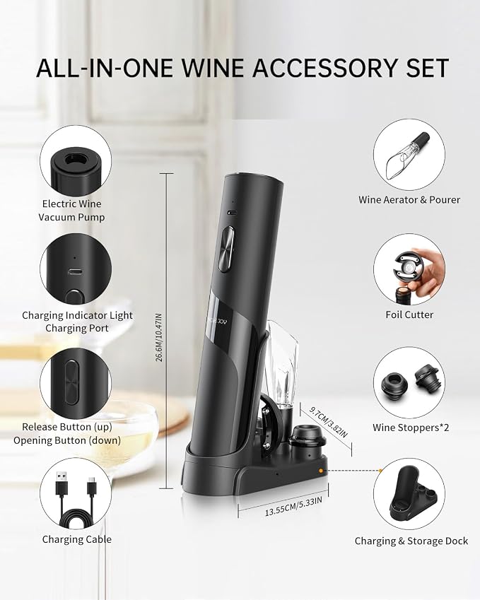 CIRCLE JOY Rechargeable Wine Opener Electric Wine Bottle Opener 7-in-1 Wine - Image 8