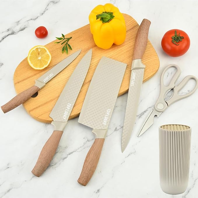 Knife Set, Wiztoynia 6-Piece Khaki Kitchen Knife Set - Image 2