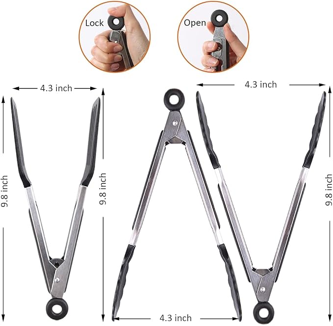 9 Inch Small Kitchen Tongs Set of 3, Silicone Cooking Tongs - Image 2