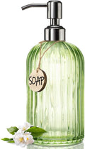 JASAI 18 Oz Vertical Striped Green Soap Dispenser by JASAIHOME