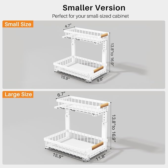 PXRACK Under Sink Organizer, Adjustable Height, 2 Tier Pull Out Under Cabinet - Image 2
